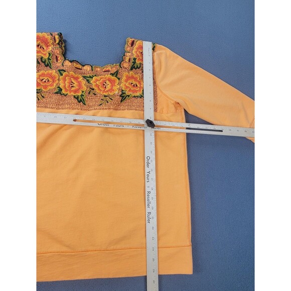 Lucky Brand Sweatshirt Womens XL Orange Embroidered Floral Square Neck Boho - Picture 10 of 12
